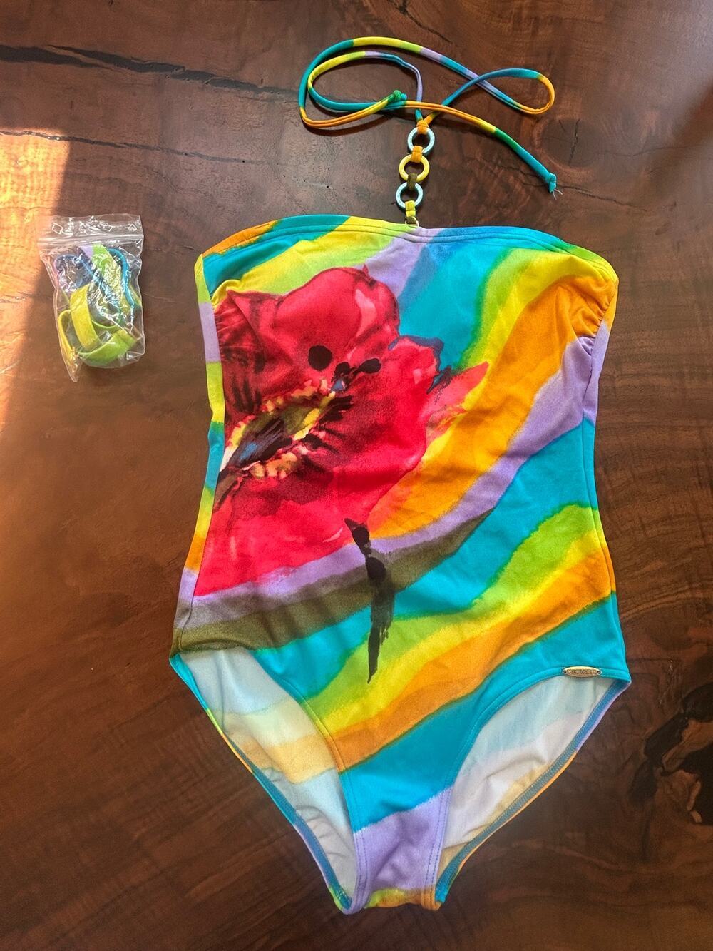 Sunflair Abstract Rainbow Multicolor Floral One-Piece Swimsuit 10 (Fits 6-8)